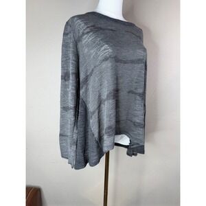 Jupee Gray Marl Knit High-Low Pleated Back Long Sleeve Top Size S/M Made in USA